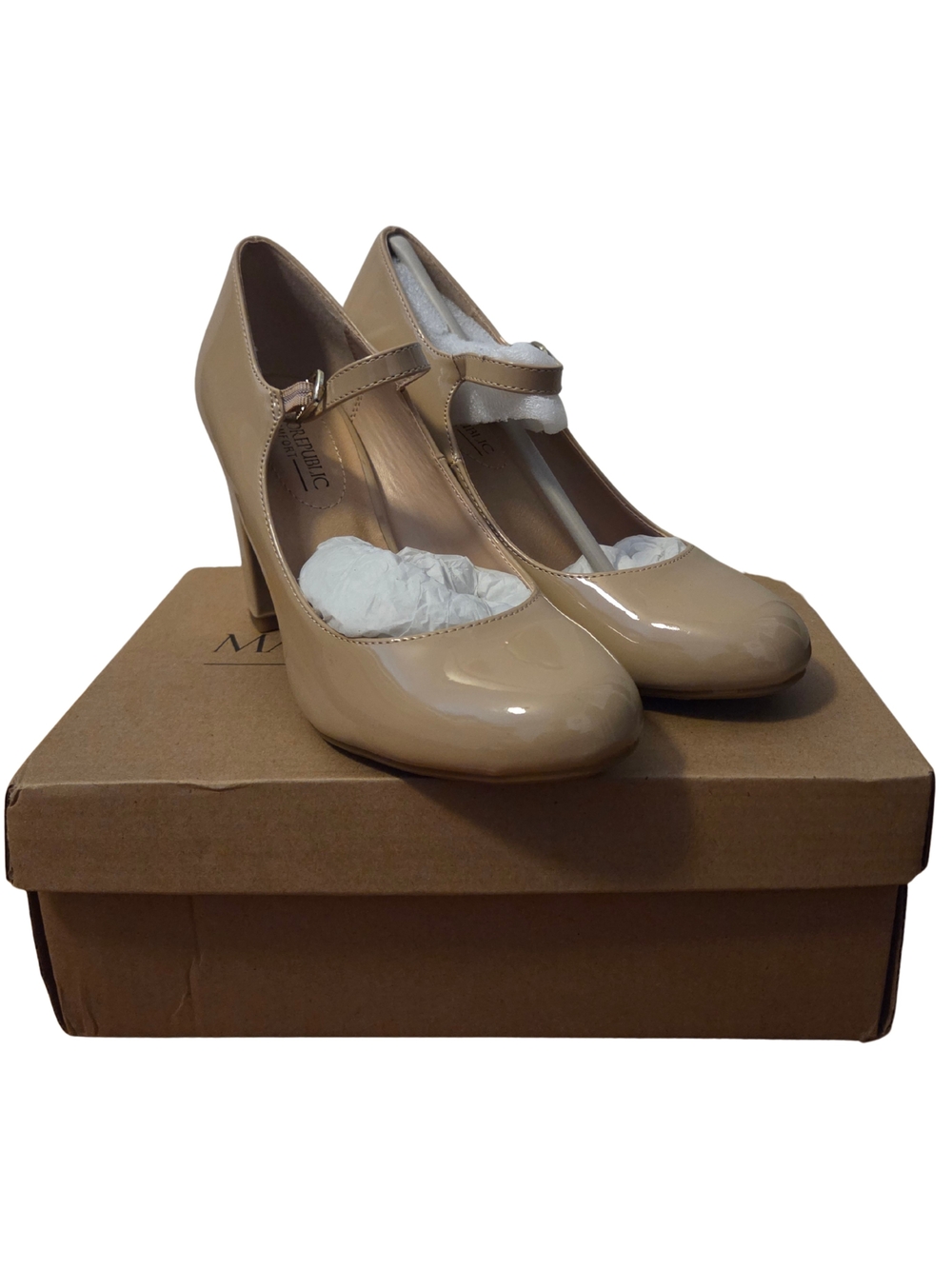 Patent Mary Jane Heels in Nude Patent